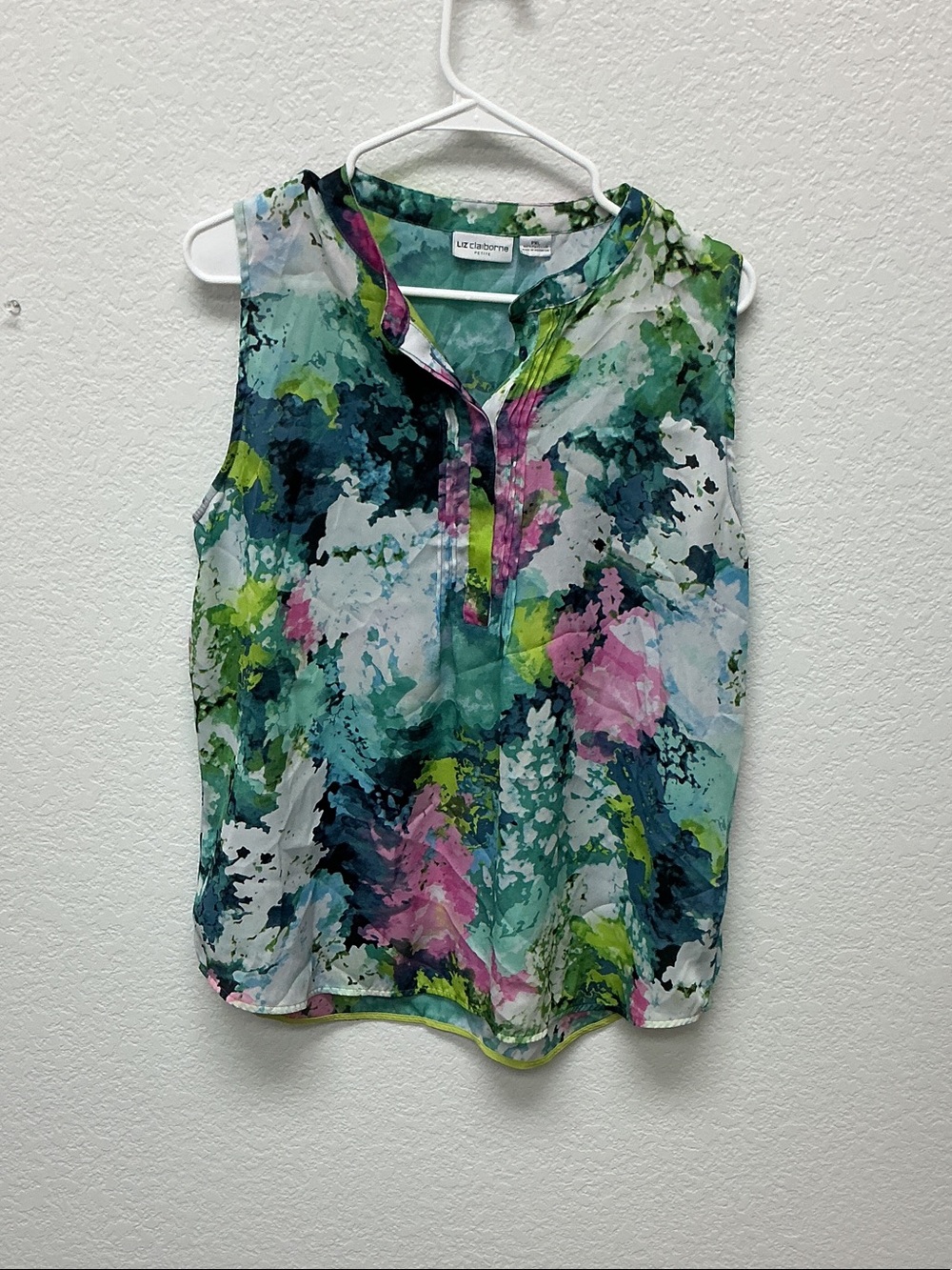 Liz Claiborne Sleeveless Watercolor Floral Camisole - Green, Pink, Blue